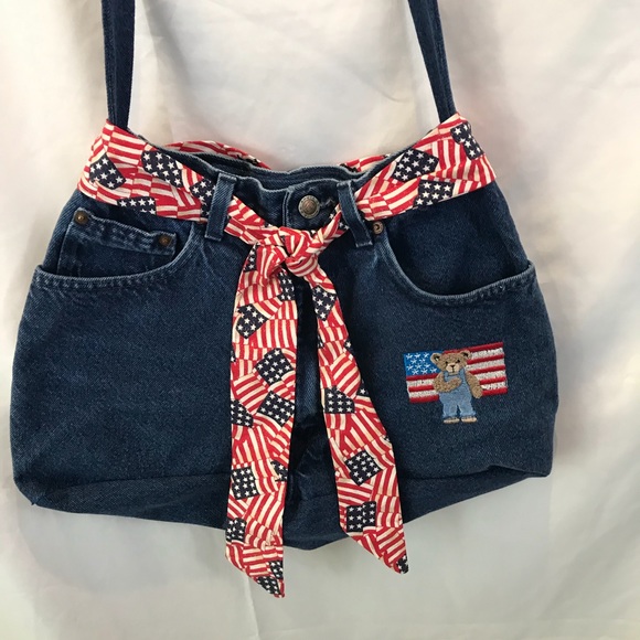 🐈OKC🐈 NWOT Route 66 Teddy Bear Denim Jean Purse - Picture 14 of 16